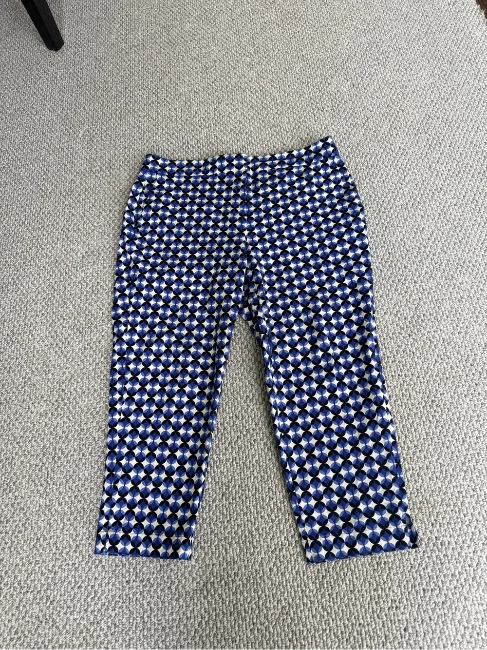 Kate Spade  Doris Ankle Pants Size 16 Blue Geometric Patio Tile Stretch Cotton